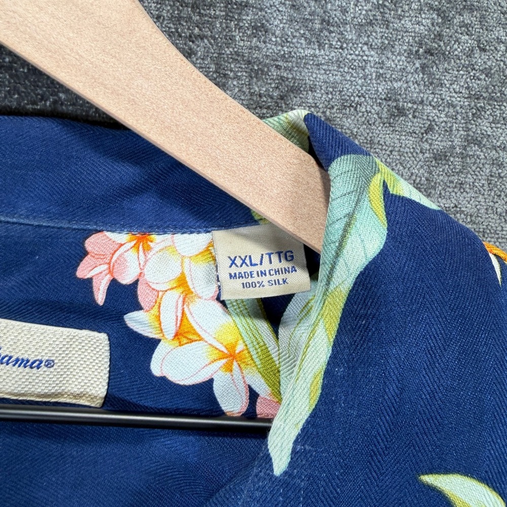 Tommy Bahama Silk Camp Shirt Floral Hawaiian Blue Mens XXL - Picture 3 of 7
